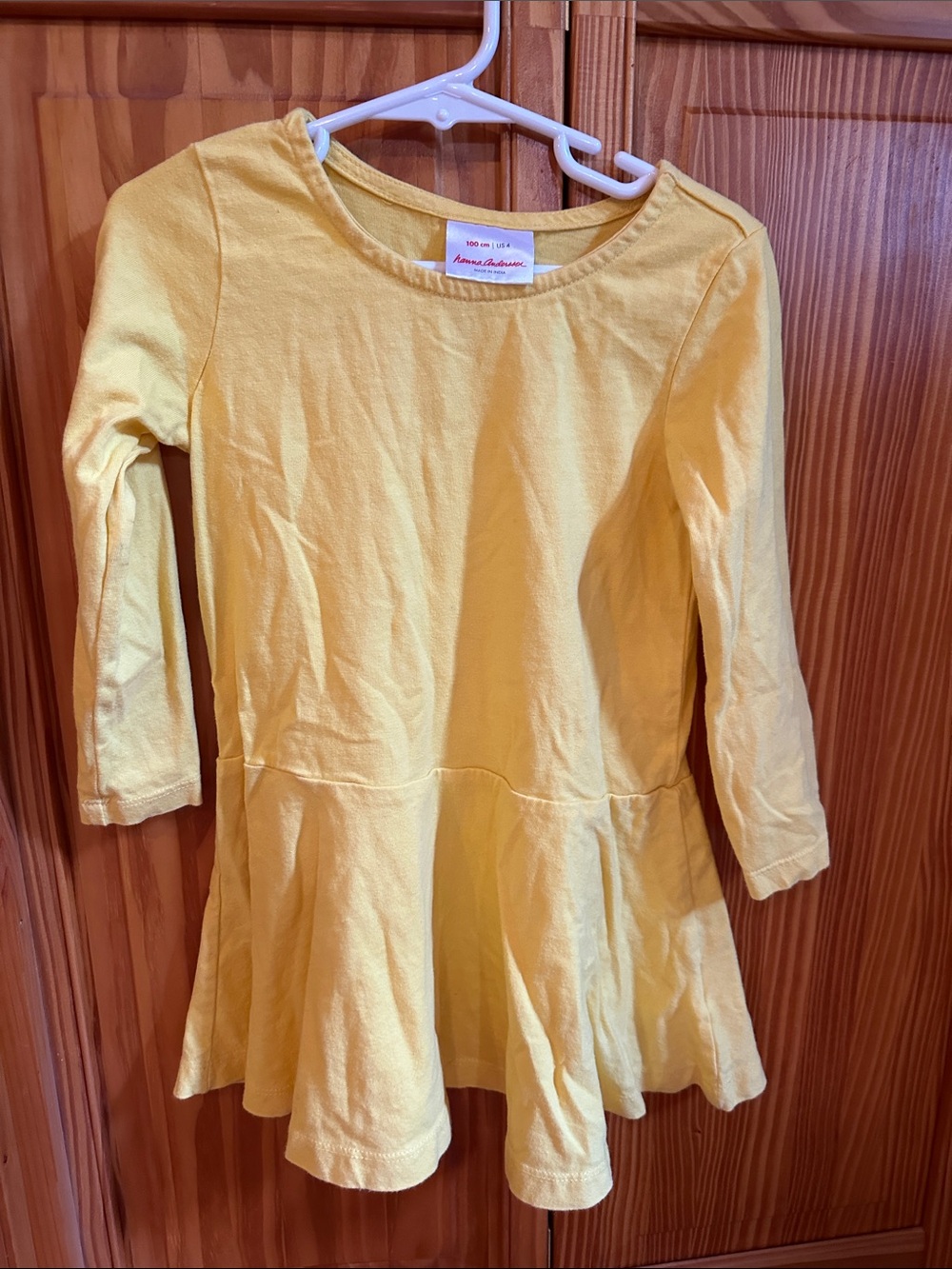 Hanna Andersson Girls' Bright Yellow Long-Sleeve Peplum Dress